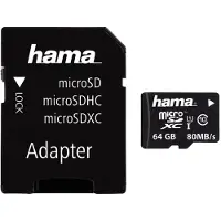 Hama microSDXC 64GB, 64 GB, MicroSDXC, Klasse 10, UHS-I, 80 MB/s, Schwarz