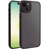 Vivanco FROSTED Cover fuer iPhone 15 Plus, semi- transparent/schwarz, auswechselbare Knoepfe