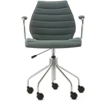 Kartell - Maui Soft Bürostuhl mit Armlehnen und Rollen, Stahl verchromt / Noma grün