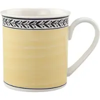 Villeroy & Boch Becher "Kaffeebecher Audun Fleur 300 ml weiß-grau-gelb", bunt (weiß, grau, gelb), Porzellan, Trinkgefäße, Becher