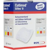 Cutimed Siltec B Schaumverb.7,5x7,5 cm m.Haftr. 12 St Kompressen