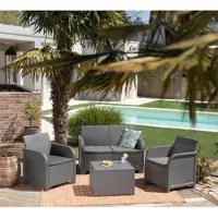 Keter , Balkon und Garten Lounge-Set "Sanremo" mit Tisch, dunkelgrau, 2-Sitzer-Sofa, 2 Sessel und Tisch