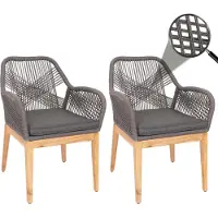 Mendler 2er-Set Gartenstuhl MCW-H56b, Sessel Outdoor Stuhl, wetterfest Seilgeflecht Holz Akazie grau Kissen anthrazit