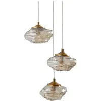 LINDBY Hängelampe Piatra, Ø25cm, 3-flg, amber/messing, Glas