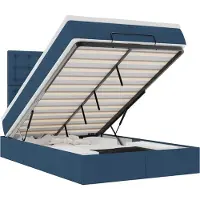 vidaXL Ottoman-Bett mit Matratze & LEDs Blau 120x200 cm Stoff