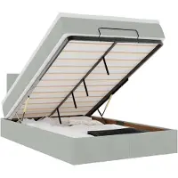 vidaXL Ottoman-Bett mit Matratze & LEDs Hellgrau 120x200 cm Samt