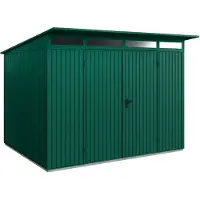 Hörmann , Metall-Gerätehaus Berry Classic mit Pultdach Typ 3, 313 x 283 cm, moosgrün, 8,9 m², 2-flüglige Tür