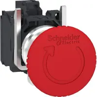 Schneider Electric XB4BS84462 Not-Aus/Not-Halt-Schalter, Harmony XB4, Metall, 22mm, rot, Pilz 40mm, Drehentriegelung, 1Ö+1Ö mit Überwachungskontakt