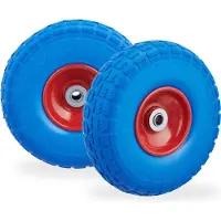 Relaxdays 2x Sackkarrenrad, pannensichere Vollgummireifen, 4.1/3.5-4", 16 mm Achse, bis 150 kg, 260x85 mm, blau-rot