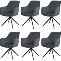 MCW 6er-Set Esszimmerstuhl MCW-L80, Küchenstuhl Polsterstuhl Stuhl mit Armlehne, drehbar, Metall Stoff/Textil anthrazit