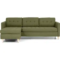 Ebuy24 Marino Sofa, Chaiselongsofa rechts oder links gewendet in grün Stoff mit Holzbeinen.