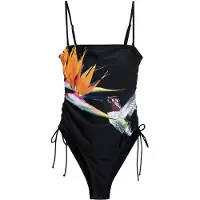 Desigual für Damen. 25SWMK10 Mehrfarbiger Colibri-Schwimmanzug (S), Schwarz, Strandbekleidung, Polyamid