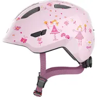 ABUS Kinderhelm Smiley 3.0 - Fahrradhelm mit tiefer Passform, kindergerechten Designs & Platz für einen Zopf - für Mädchen und Jungs - Rosa mit Prinzessinen-Muster, Größe S (45-50 cm)