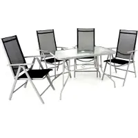 VCM 5-tlg. Set Gartenmöbelset | Klappstühle | Gartengarnitur | Glastisch | Sitzgruppe | Garten-Set