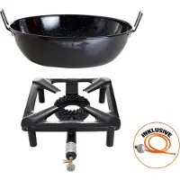 All'Grill Hockerkocher-Set (klein) mit Emailleschüssel Ø 30 cm inkl. Gasschlauch & Regler
