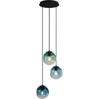 QAZQA - Art Deco Art-Deco-Hängeleuchte schwarz mit blauem und grünem Glas 3-flammig - Douglass I Wohnzimmer I Schlafzimmer - Kugel I Kugelförmig I Länglich - LED geeignet E27