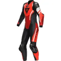 Dainese Misano 3 D-Air Perforierte Damen Schwarz Rot Fluo Rot 1-Teiler Motorrad Lederkombi Größe 42