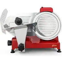 H.Koenig Elektrischer Alleschneider MSX254, professionell, präzise,Schnitt 0-12 mm, Klinge 25 cm, eingebauter Schärfer, 282 rpm, Rot