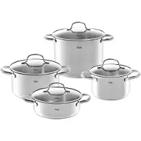 Fissler San Francisco / Edelstahl-Topfset, 4-teilig, Töpfe mit Glas-Deckel, Induktion (3 Kochtöpfe, 1 Bratentopf)