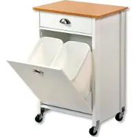 Kesper Küchenwagen weiß mit 2 Abfalleimern (je 15 L) – 50 x 37 x 79 cm – - Servierwagen – mit Schubkasten & 4 Rollen, 2 feststellbar – 2552613