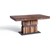 ByLiving Esstisch Matthew, 160-215x90 cm, Tischplatte und Säule Melamin Old Navy mit Applikation in dunkelgrau, Bodenplatte Melamin dunkelgrau