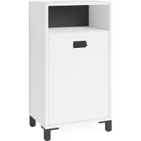 ByLiving Badezimmer Seitenschrank WELLNESS in Melamin weiß, Griff aus Metall in schwarz / Badschrank mit einem offenen Fach und einer Tür / B 42, H 77,5, T 31 cm