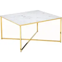 SalesFever Couchtisch quadratisch | Glasplatte foliert in Marmor-Optik | Gestell Metall | B 80 x T 80 x H 45 cm | weiß-gold