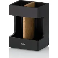 kela Cube Zahnputzbecher, Polymerharz/Eichenholz, 8,5 x 6,5 x 11,5 cm, Schwarz