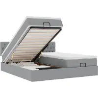 vidaXL Ottoman-Bett mit Matratzen & LEDs Hellgrau 200x200 cm Stoff