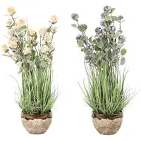 Sublime Market Connect Dekorative Pflanze aus Pinkem Metall mit Lilac-Grünem PVC - 2 Stück, 30 x 30 x 78 cm