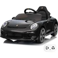 Vrooomy RUF GT Kinder Elektroauto 12V (1–5 Jahre) – Offiziell Lizenziert, mit Fernbedienung, EVA-Reifen, Bluetooth & Ledersitz – Kinder Elektrofahrzeug – Schwarz
