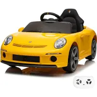 Vrooomy RUF GT Kinder Elektroauto 12V (1–5 Jahre) – Offiziell Lizenziert, mit Fernbedienung, EVA-Reifen, Bluetooth & Ledersitz – Kinder Elektrofahrzeug – Gelb