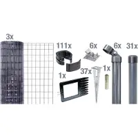 Alberts Fix-Clip Pro Gartenzaun, Höhe 122 cm, Länge 75 m, Zaun-Komplettset mit Bodenhülsen, anthrazit-metallic