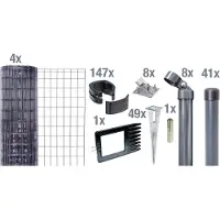 Alberts Fix-Clip Pro Gartenzaun, Höhe 153 cm, Länge 100 m, Zaun-Komplettset mit Bodenhülsen, anthrazit-metallic