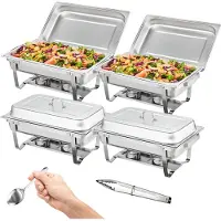 Vevor 4 Stk. Chafing Dish Profi Set Wärmebehälter Edelstahl Buffet Set Rechteckig 4 x 7,5 L