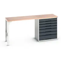 Bott Unterbauwerkbank verso, Multiplex-Platte, 7 Schubladen, B 2000 x T 600 x H 930 mm, Lichtgrau / Anthrazitgrau
