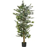 HOMCOM Kunstpflanzen 150 cm künstlicher Ficus-Baum künstlicher Topf-Ficus-Baum künstliche Pflanze Zimmerpflanze dekorative Pflanze Büropflanze Plastiktopf für den Innen- und Außenbereich