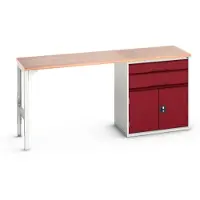 Bott Unterbauwerkbank verso, Multiplex-Platte, 2 Schubladen, 1 Tür, 1 Ablageboden, B 2000 x T 600 x H 930 mm, Lichtgrau / Purpurrot