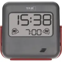 TFA-Dostmann TFA Digitaler Reisewecker BUZZ 60.2031.10, mit Vibration, grau/rot