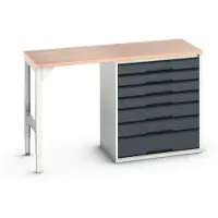 Bott Unterbauwerkbank verso, Multiplex-Platte, 7 Schubladen, B 1500 x T 600 x H 930 mm, Lichtgrau / Anthrazitgrau