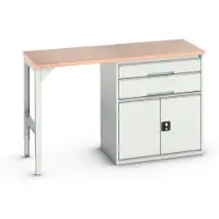 Bott Unterbauwerkbank verso, Multiplex-Platte, 2 Schubladen, 1 Tür, 1 Ablageboden, B 1500 x T 600 x H 930 mm, Lichtgrau