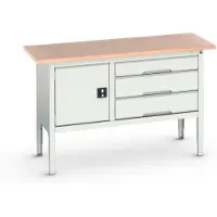 Bott Kastenwerkbank verso, mit Multiplex-Platte, 3 Schubladen & 1 Tür, B 1500 x T 600 x H 830 - 930 mm, RAL 7035 Lichtgrau