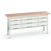 Bott Kastenwerkbank verso, mit Multiplex-Platte, 9 Schubladen, B 2000 x T 600 x H 830 - 930 mm, Lichtgrau RAL 7035