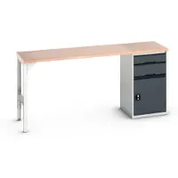 Bott Unterbauwerkbank verso, Multiplex-Platte, 2 Schubladen, 1 Tür, 1 Ablageboden, B 2000 x T 600 x H 930 mm, Lichtgrau / Anthrazitgrau