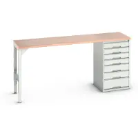 Bott Unterbauwerkbank verso, Multiplex-Platte, 7 Schubladen, B 2000 x T 600 x H 930 mm, Lichtgrau