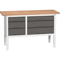 Bott Kastenwerkbank verso, mit Multiplex-Platte, 6 Schubladen, B 1500 x T 600 x H 830 - 930 mm, Lichtgrau RAL 7035 / Anthrazitgrau RAL 7016