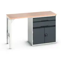 Bott Unterbauwerkbank verso, Multiplex-Platte, 2 Schubladen, 1 Tür, 1 Ablageboden, B 1500 x T 600 x H 930 mm, Lichtgrau / Anthrazitgrau