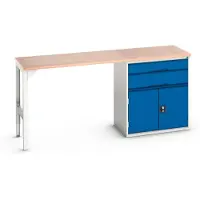 Bott Unterbauwerkbank verso, Multiplex-Platte, 2 Schubladen, 1 Tür, 1 Ablageboden, B 2000 x T 600 x H 930 mm, Lichtgrau / Enzianblau