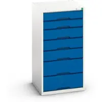 Bott Schubladenschrank verso, 7 Schubladen, bis 75 kg je Schub, Flügeltür, Vollauszug, B 525 x T 550 x H 1000 mm, Stahlblech, Grau-Blau