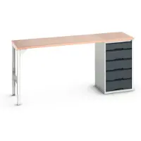 Bott Unterbauwerkbank verso, Multiplex-Platte, 5 Schubladen, B 2000 x T 600 x H 930 mm, Lichtgrau / Anthrazitgrau